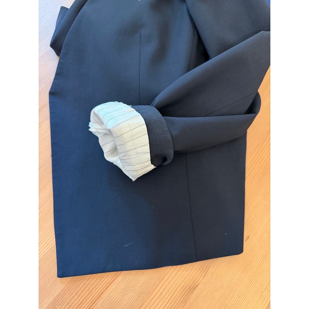 Theory Lanai Virgin Wool Blend Open Front Blazer Navy Women's Size 10 - Picture 4 of 9